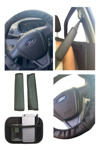 Kit General Funda Cubre Volante Accesorio Auto Piel 3 Pzs - maxipiel