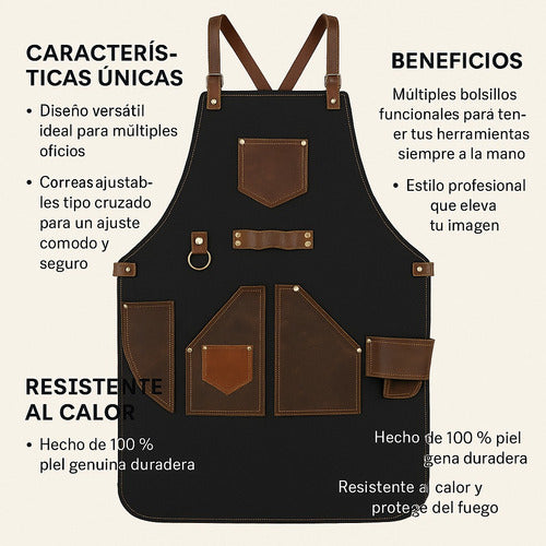 Mandil Hombre Piel Mixologo Cuero Delantal - maxipiel