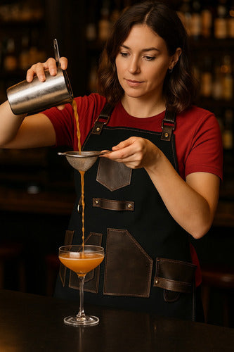 Mandil Delantal Piel Genuina Parrillero Asador Chef Barista