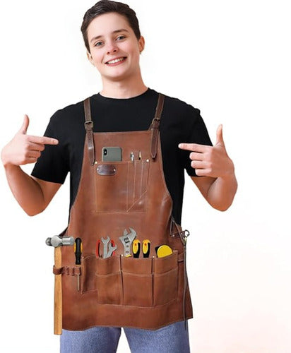 Mandil Hombre Piel Mixologo Cuero Delantal - maxipiel