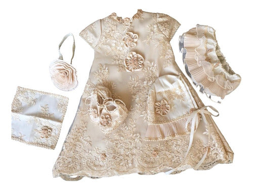 Vestido Bautizo Niña + Gorro + Zapatos + Diadema - maxipiel