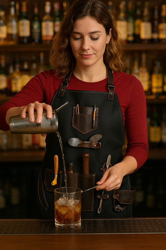 Mandil Delantal Piel Genuina Parrillero Asador Chef Barista